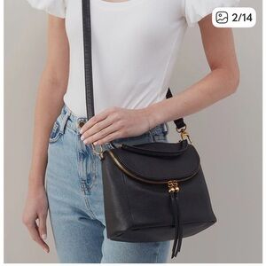 HOBO Black Pebbled Leather Fern Top Handle Satchel with Gold Hardware